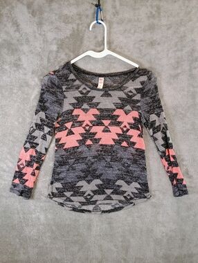 Justice Black and Orange Geometric Long Sleeve Top Size 8